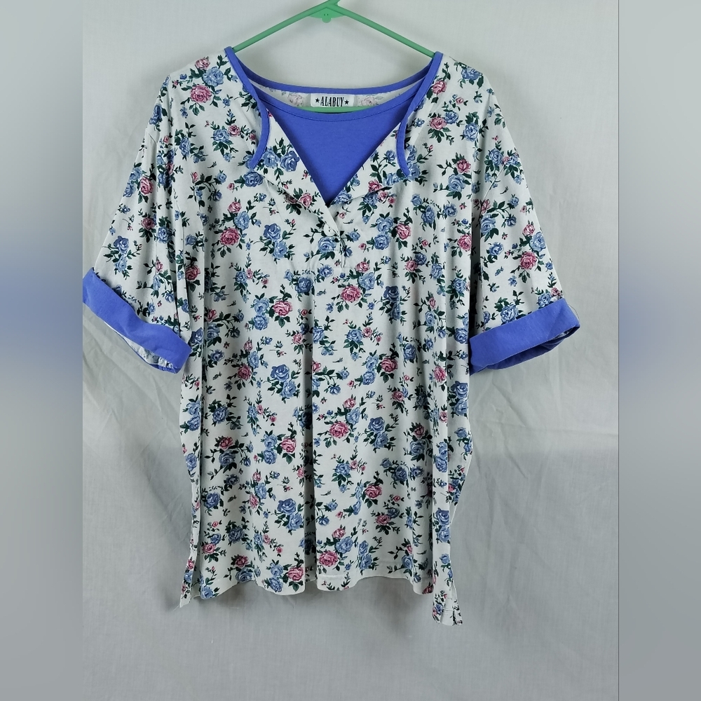 Floral Button Down Shirt with Blue Accents